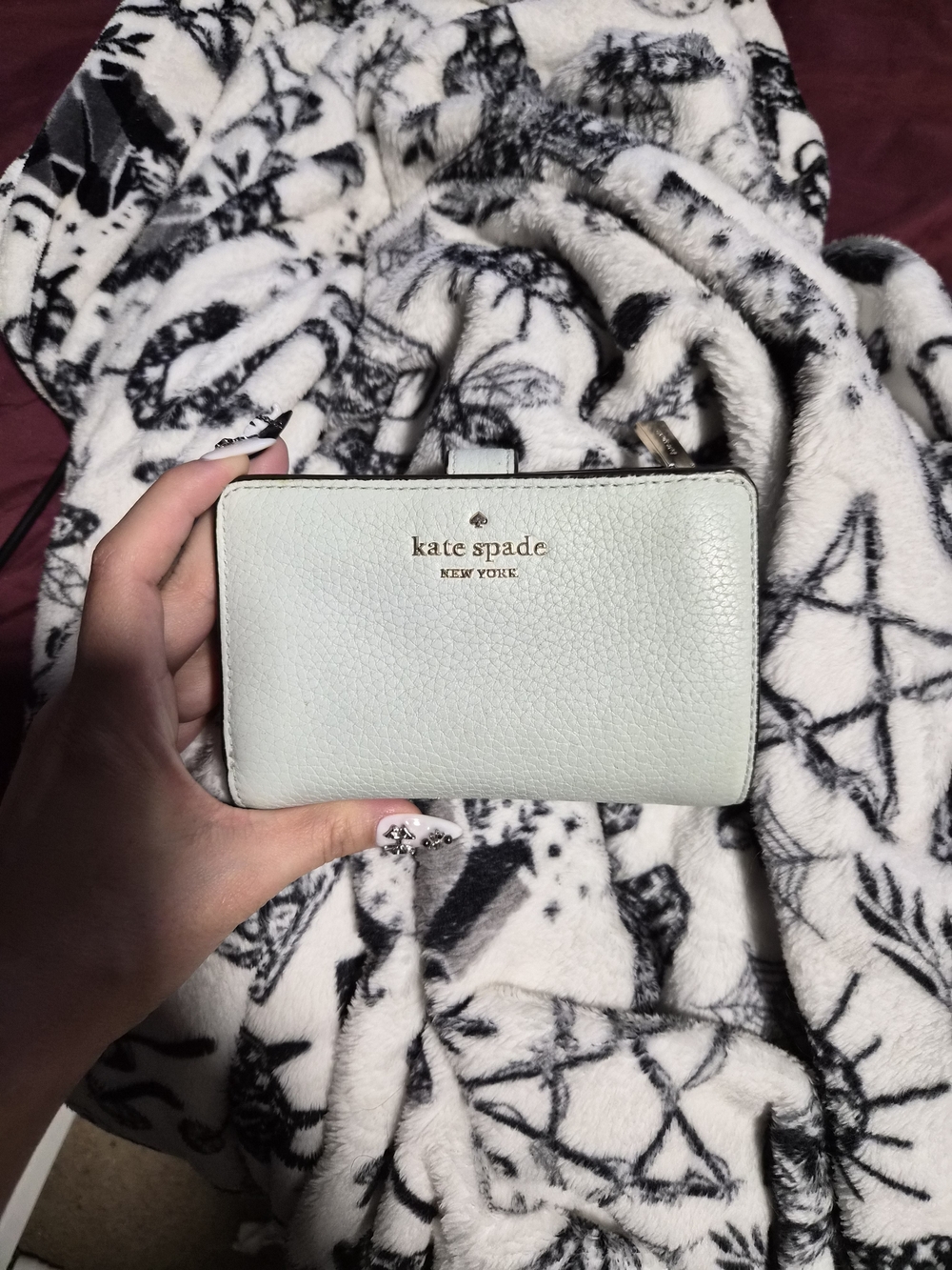 kate spade pale mint pebbled leather zip wallet And Purse with gold logo